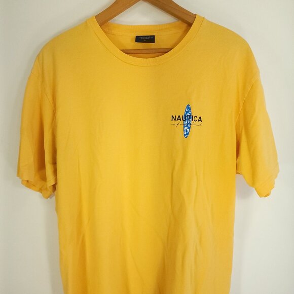 Nautica Graphic T-Shirt Men's Large Yellow Cotton Surf International Distressed - Picture 1 of 12